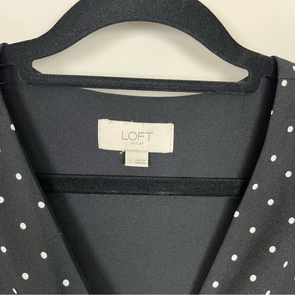 LOFT WRAP POLKA DOT MINI DRESS ROMPER WITH SLEEVES BLACK AND WHITE SIZE 2 - Picture 15 of 16